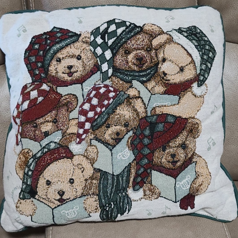 16" Throw Pillow Christmas Bears Choir Musical Tapestry oversize Holiday Vintage